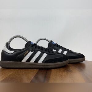 Womens Adidas Samba OG J Black White Casual Low Top Sneakers Shoes Size 7 M GUC